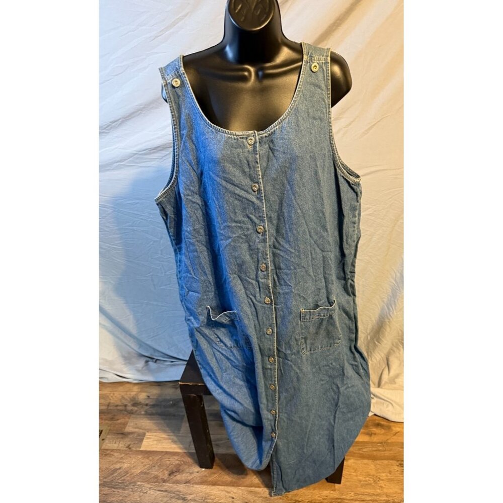 Vintage Sag Harbor Denim Jean Jumper Dress Women’s Large L 14 Coastal Teacher